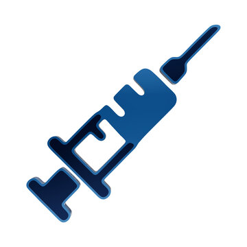 Glossy blue medical syringe injection vaccine needle icon symbol isolated on a solid isolated on a transparent background