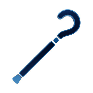Blue walking cane icon with curved handle and mobility support equipment for elderly and injury care isolated on a transparent background