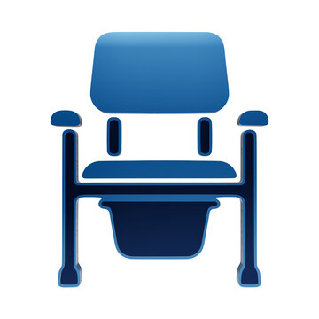 Blue glossy 3D bedside commode chair or medical toilet seat icon symbol isolated on a transparent background