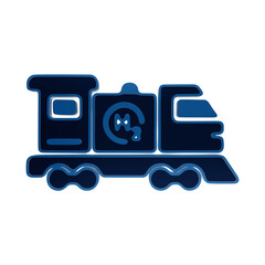 Blue glowing neon outline icon of a steam locomotive train symbol on a dark background, railway railroad isolated on a transparent background © Mohammad