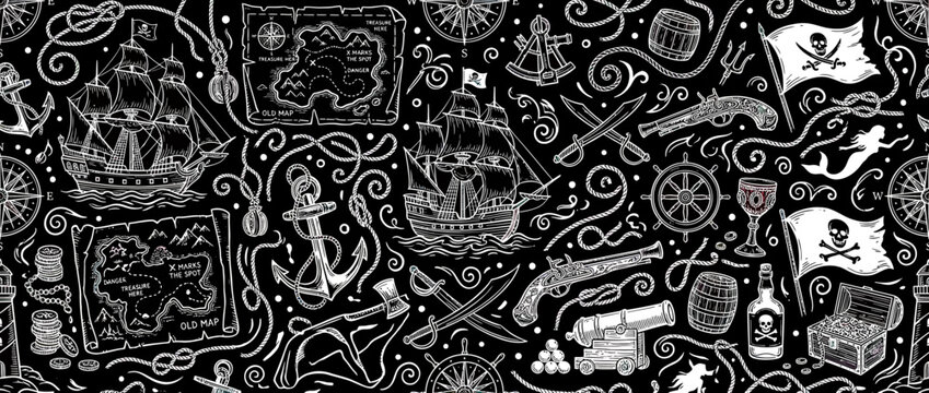 Vintage Pirate Adventure Seamless Pattern