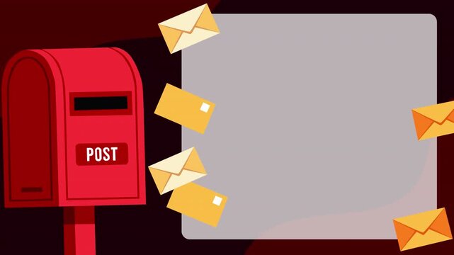 Animated World Post Day background with red mailbox and colorful envelopes