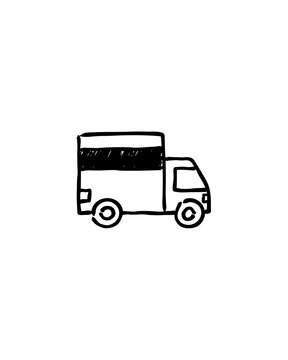 Hand drawn delivery truck doodle, cargo van sketch icon, shipping and logistics transport illustration