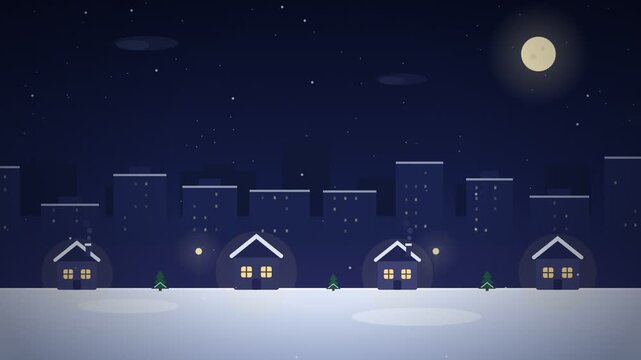 Christmas Night Cityscape with Flying Gift Delivery Animation