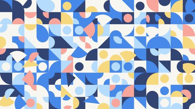 Flat Bauhaus geometric tiles rotating seamless loop pattern background