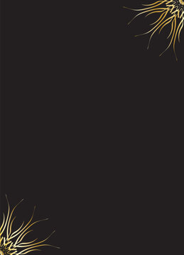 Luxury black horizontal background with silver and gold floral mandala ornament on left and right corner