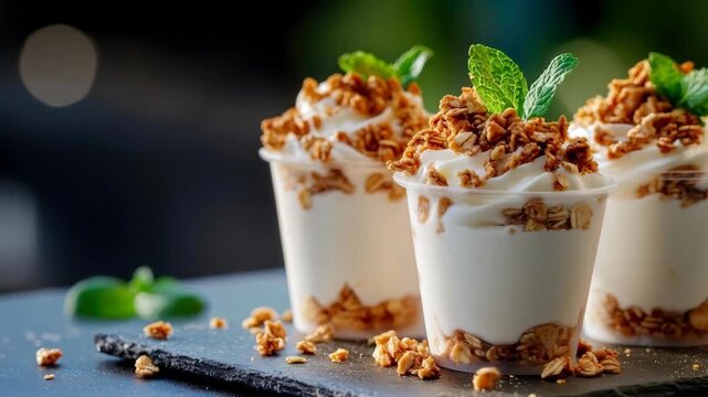 Closeup of Mixed Fruit Yogurt Parfait in Ramekins