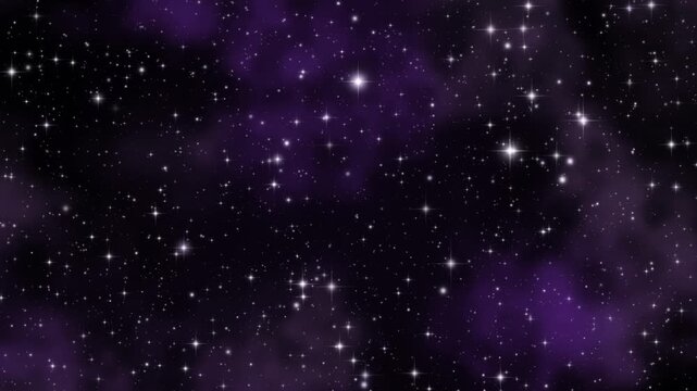 Star field and purple nebula drift slowly across a deep black outer space background