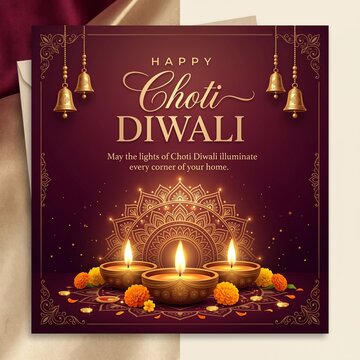 Choti Diwali Greeting Card With Golden Diyas
