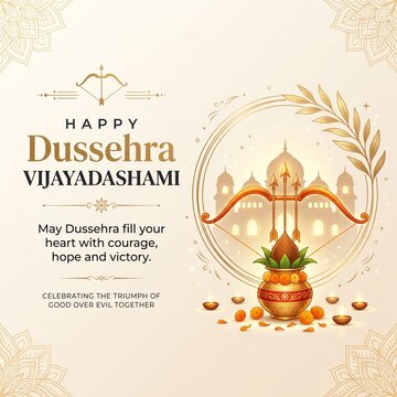 Dussehra Celebration Design With Traditional Indian Details Vijayadashami Festival Card With Bow And Arrows