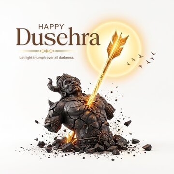 Dussehra Festival Symbolism With Fallen Stone Demon Statue For Dussehra Celebration