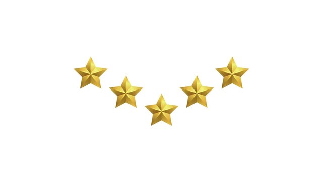Animated gold stars for five star customer feedback and rating concept on white background
