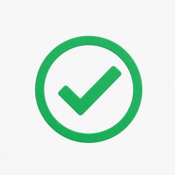 Green checkmark icon inside circle on white background. Simple symbol shows ok status, success, correct choice. Minimal graphic represents approved task, validated data, quality control, completed