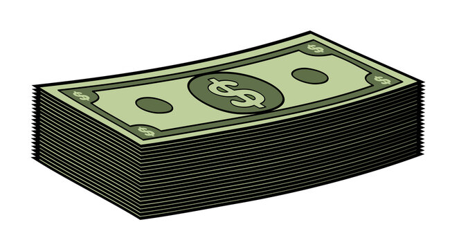 Clean cartoon vector illustration of a wad of bills on a transparent background