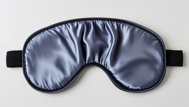 Blue satin sleep mask on a white background