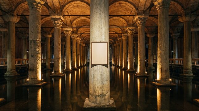 Underground Cistern Columns With Blank Framed Panel On Central Pillar