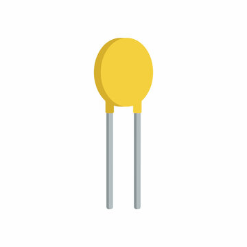 A single radial resettable fuse with a small flat yellow disc-shaped body and two parallel metal leads extending downward.