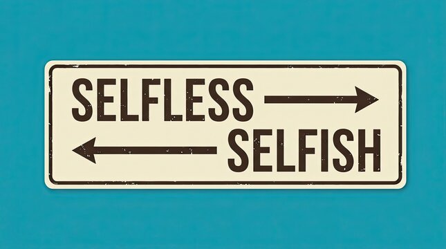 Vintage style sign displaying the opposing concepts of selfless versus selfish behavior