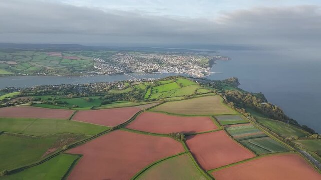 Colours of autumn Fields and Farms from a drone, Sheldon, Devon, England, United Kingdom