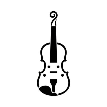 Minimalist black and white violin icon. Flat vector string instrument logo design. Perfect for classical music concert, orchestra, symphony, or music school identity. Isolated on white