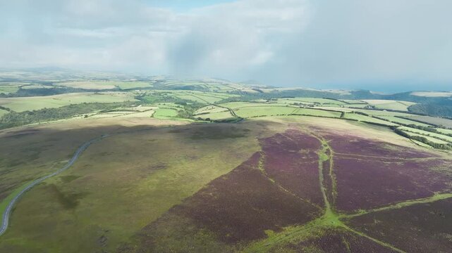 Moorland and Farms from a drone, Exmoor National Park, Devon, England, United Kingdom