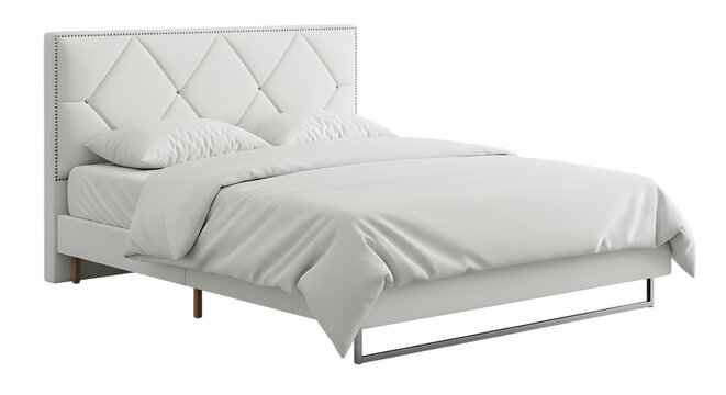 Modern gray sofa bed in a cozy living room setting with cushions and pillows isolated on transparent background