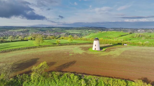 Devon Windmill and Farms from a drone, Torquay, Devon, England, United Kingdom