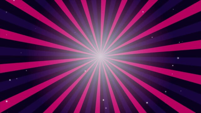 Abstract Vibrant Pink and Purple Sunburst Background with Rotating Radial Rays and Sparkling Stars for Retro Pop Art Style Design