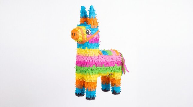 Colorful donkey pi&ntilde;ata shaped like animal for Mexican birthday celebration party on white background