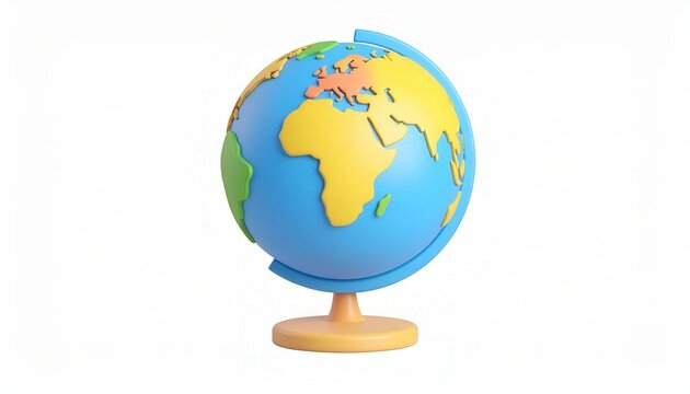 Global travel and education concept 3d isometric globe illustration of earth with colorful continents isolated on a white background Clean minimalist design for geography lessons