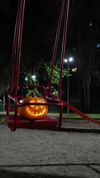 Jack-o'-lantern glowing in dark for halloween celebration