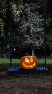Jack-o'-lantern glowing in dark for halloween celebration