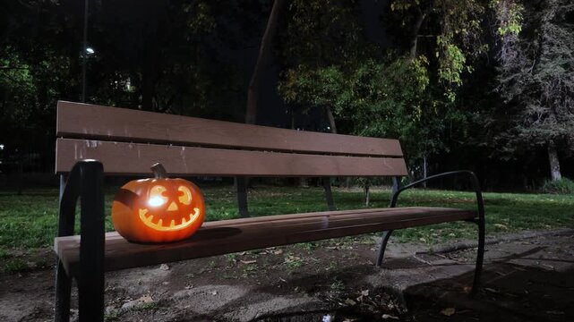 Jack-o'-lantern glowing in dark for halloween celebration