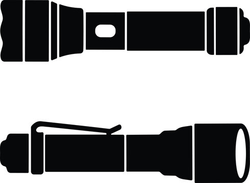 Tactical flashlight vector icon set for outdoor survival, security gear, and camping equipment