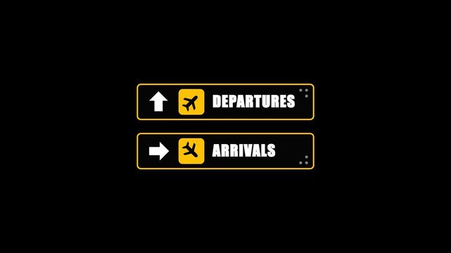 Animasi papan tanda bandara di mana hanya ikon panah dan teks yang berkedip secara konstan, sesuai dengan referensi visual.