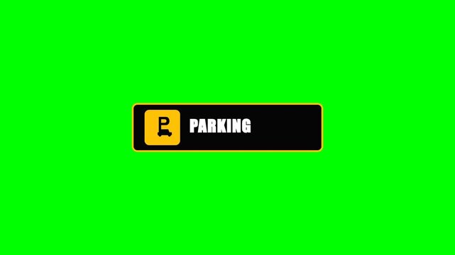 Animasi rambu parkir dengan mobil masuk perlahan, berlatar green screen.