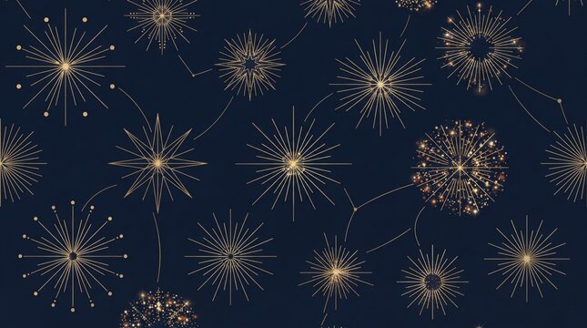 Elegant golden sparkler fireworks pattern on dark blue background with deepavali