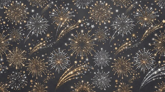 Seamless diwali festive pattern with glowing gold firework explosions on dark background