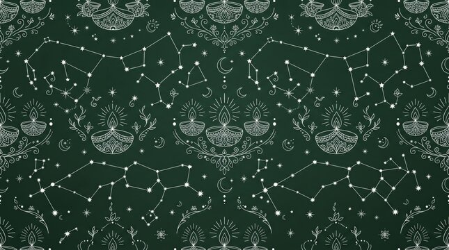 Green background with repeating white star pattern evoking a traditional festive diwali night
