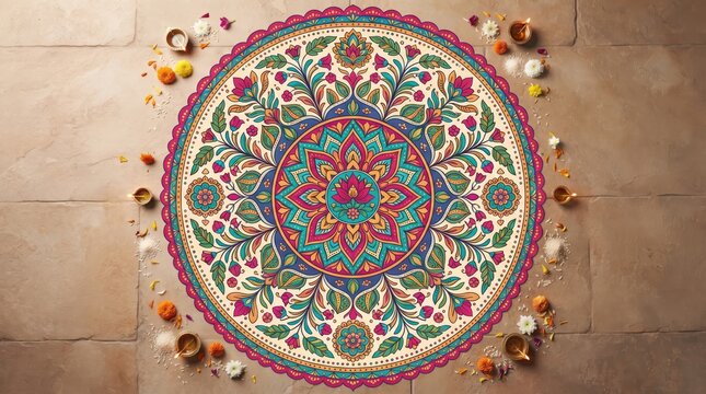 Traditional floral mandala pattern for festive celebration concept with indian design