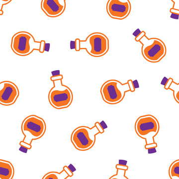 Halloween seamless pattern with magic potion bottles.