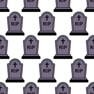 Halloween seamless pattern with tombstones gravestones graveyard design.