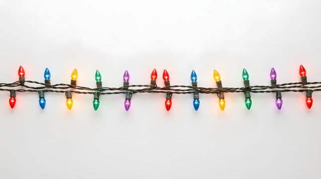 Colorful christmas string lights isolated on white background