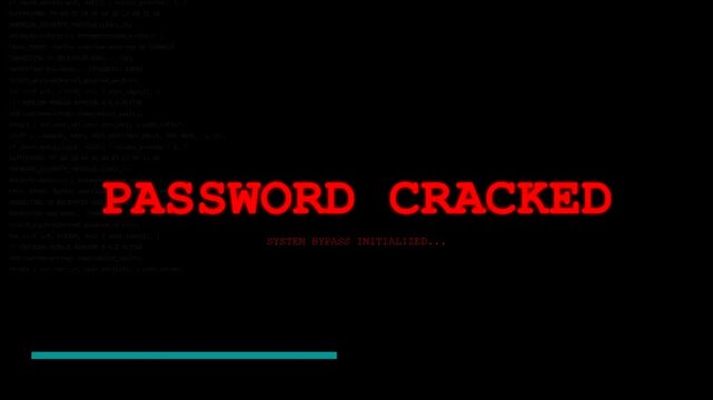 Cyber Security Breach with Red Password Cracked Text and Computer Code Background, Hacking and Unauthorized Data Access Concept for Information Technology Security