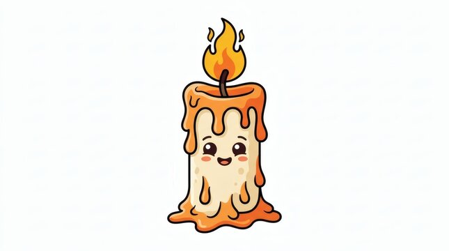 Flat Vector Dripping Candle Character Flickering Flame Full Color Illustration

