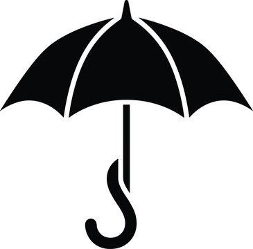 Black umbrella silhouette vector icon for insurance protection weather forecast shelter security financial safety conceptual graphic