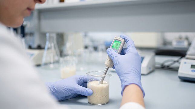 Anonymous hands measuring pH levels during protein fermentation research