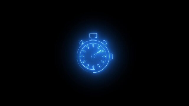 Glowing blue neon stopwatch timer countdown animation video footage