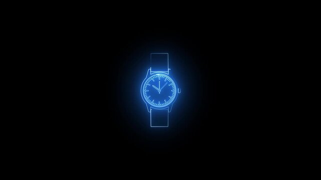 Glowing blue neon wristwatch hologram animation loop video footage