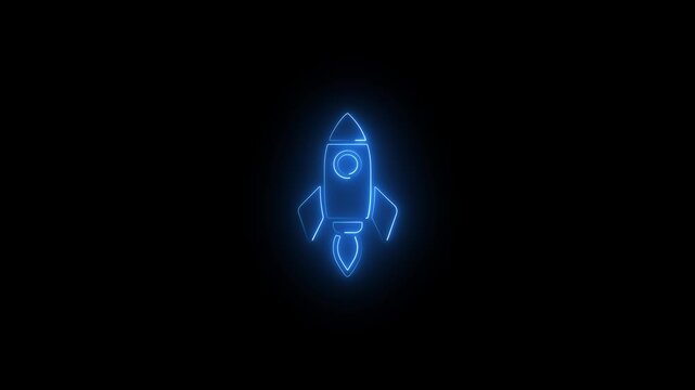 Glowing blue neon rocket ship vector animation loop video footage